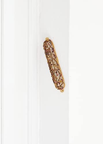 Grapes on Vine Mezuzah Case 6 Inches Gold Red