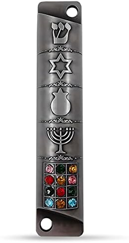 Pewter Mezuzah Case with Scroll 3D Star of David