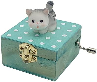 Mini Wooden Hand Crank Music Box with Cute Cat