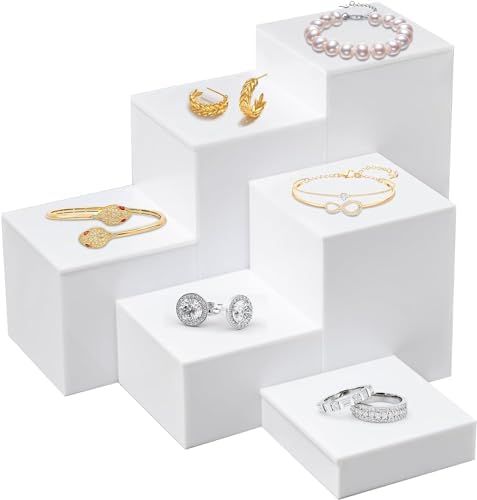 6Pcs White Acrylic Cube Display Risers with Hollow Bottoms