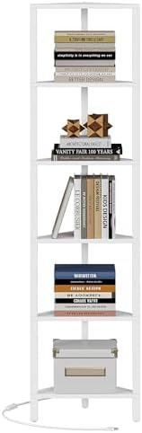 TUTOTAK 6-Tier Corner Bookshelf with LED Light