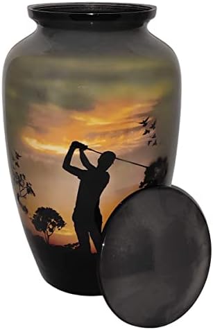 Cremation Urn with Golf Design Velvet Bag