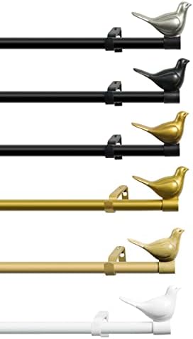 Meriville 34 Inch Farmhouse Single Curtain Rod with Bird Finials