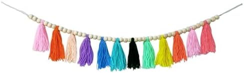 Boho Hanmade Wood Beads Garland with Tassels and Hooks
