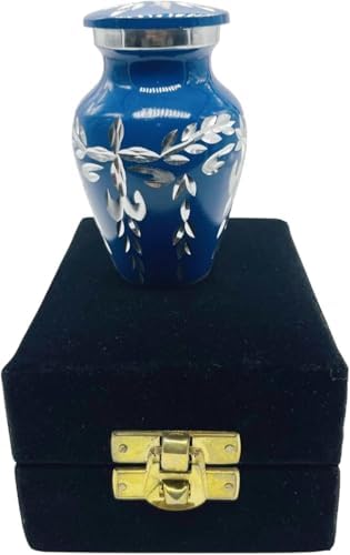 Blue Velvet Box Decorative Urn with Diamond Cutting