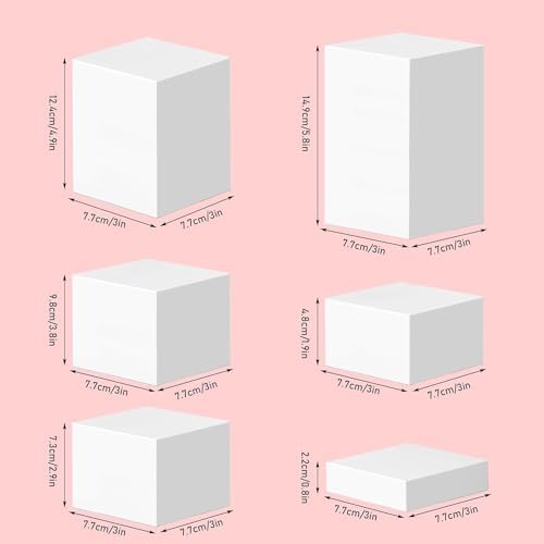 6Pcs White Acrylic Cube Display Risers with Hollow Bottoms