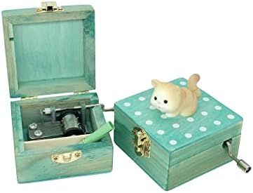 Mini Wooden Hand Crank Music Box with Cute Cat