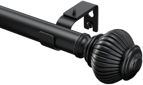 Black Curtain Rod with Lantern Ball Finials 30-45 Inch