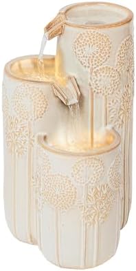 Modern 25 in H Freestanding Garden Fountain with LED Lighting and Flower Details