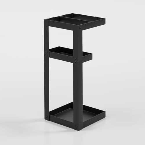 Sturdy Steel Umbrella Stand with 4 Hooks and Small Shelf Black