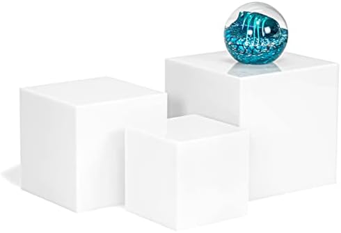 Red Co Set of 2 Glossy White Acrylic Cube Display Riser Stands