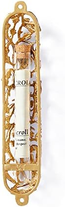 Grapes on Vine Mezuzah Case 6 Inches Gold Red