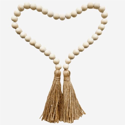 WORLDLYDA Natural Wood Bead Garland with Tassels