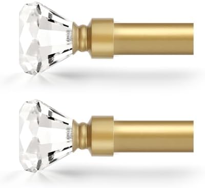 Orger Diamond Curtain Rods 30-54 Inches Gold with Crystal Finials 2 Pack
