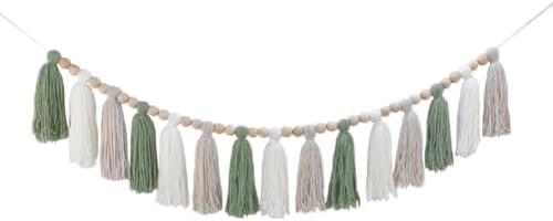 DrCor Sage Green Tassel Garland - Boho Farmhouse Wall Decor