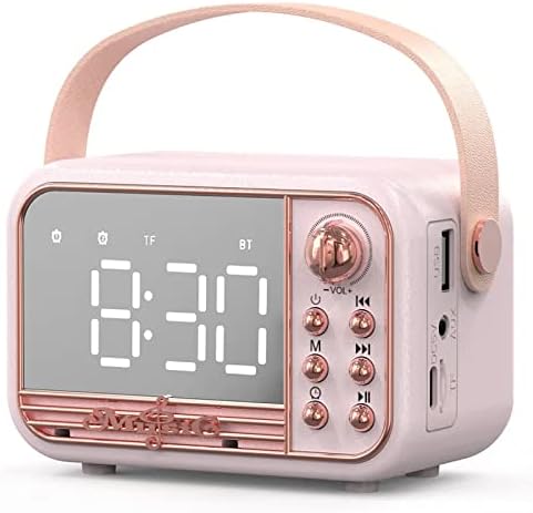 Retro Bluetooth Speaker with Alarm Clock and TF Card Pink