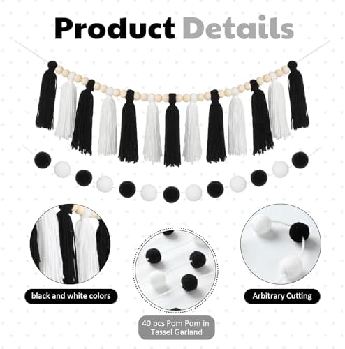 3 Pcs Black and White Tassel Garland Decor