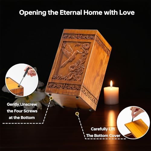 Lunirith Wooden Hummingbird Urn for Human Ashes - 250 lbs Capacity