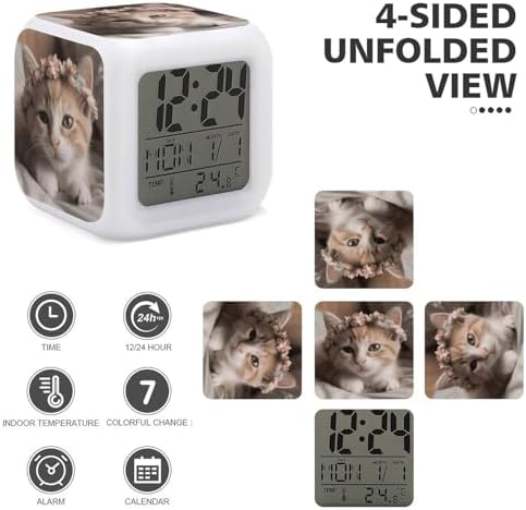 Cute Cat Digital Alarm Clock with LED Display