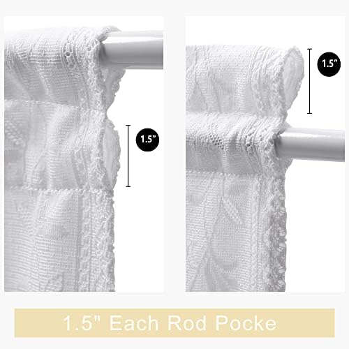 2 Pcs White Lace Boho Floral Curtains with Tie-backs