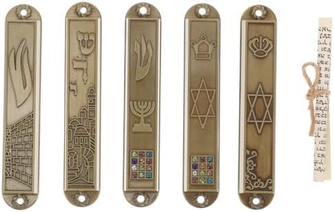 Classic Metal Mezuzah with Scrolls 5pcs
