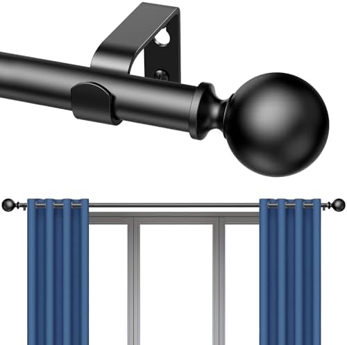 BloomFlower 118 Inch Adjustable Curtain Rods with Black Finials