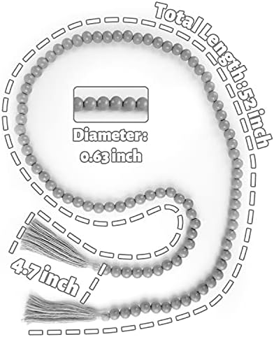 Wooden Beads Garland with Tassels 61 Inch Grey Wood Bead Garland