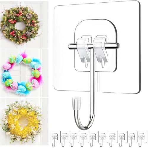 Clear Wreath Hangers for Front Door 10 Pack