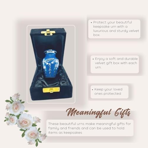 Blue Velvet Box Decorative Urn with Diamond Cutting