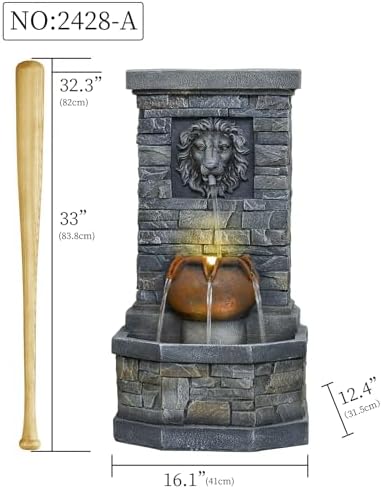 3228 Outdoor Lion Head Water Fountain with Lights
