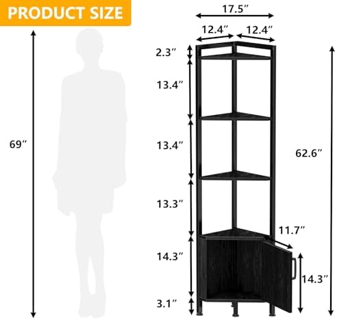 Furnulem 5-Tier Corner Bookshelf with LED Light