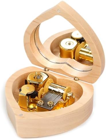 Heart Shape Wooden Music Box with Mirror Mechanism
