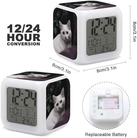 White Cat Digital Alarm Clock with LED Display
