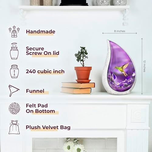 Trupoint Memorials Purple Hummingbird Teardrop Urn