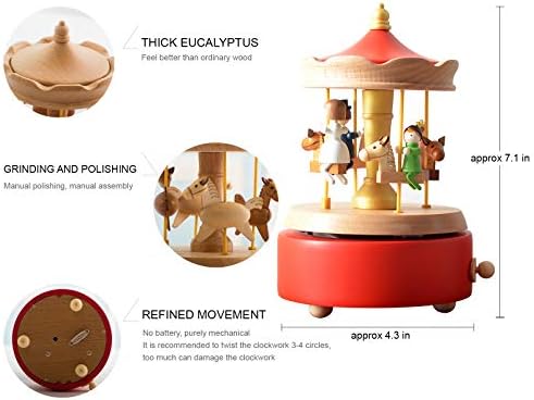 LilYXIN Carousel Music Box Red Wooden Horse Shape Musical Figurine