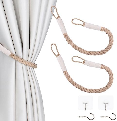 OCIOLI 2 Piece Beige Curtain Tiebacks with Hemp Rope