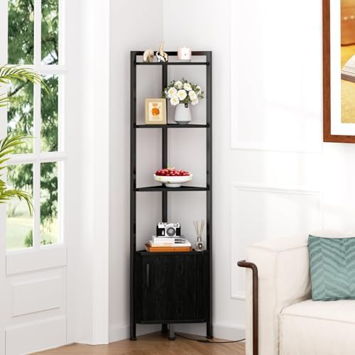 Furnulem 5-Tier Corner Bookshelf with LED Light