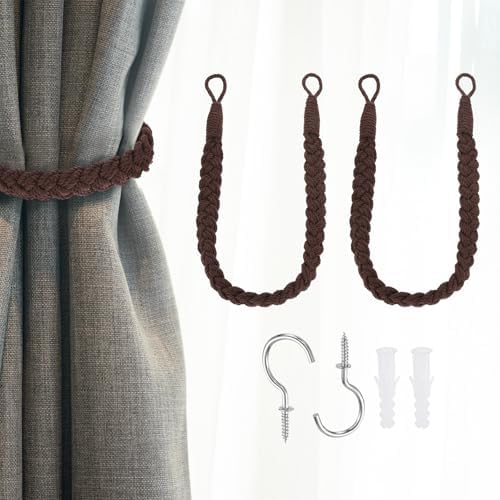 Uxcell 2Pcs Dark Brown Cotton Rope Curtain Tiebacks