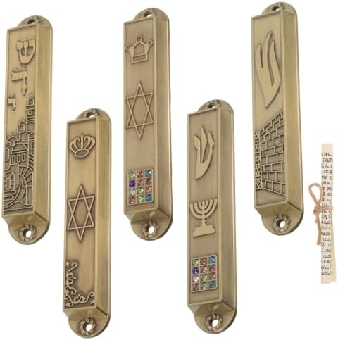 Classic Metal Mezuzah with Scrolls 5pcs