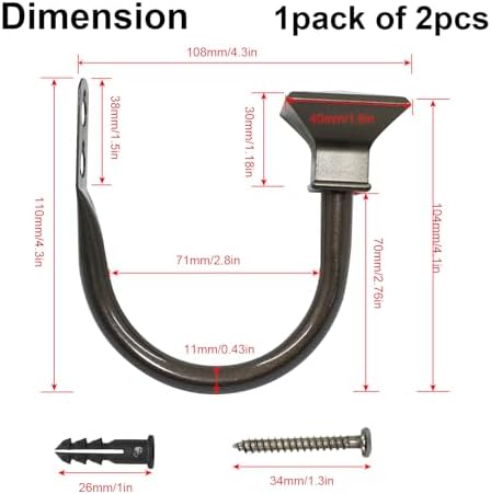 2Pcs Brown Square Curtain Holdbacks with Metal Hooks