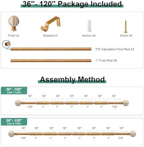 Bohemian Wood Grain Curtain Rods 66-120 Inch