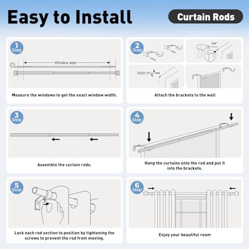 Black Curtain Rod with Lantern Ball Finials 30-45 Inch