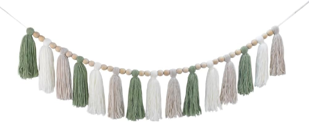 DrCor Sage Green Tassel Garland - Boho Farmhouse Wall Decor