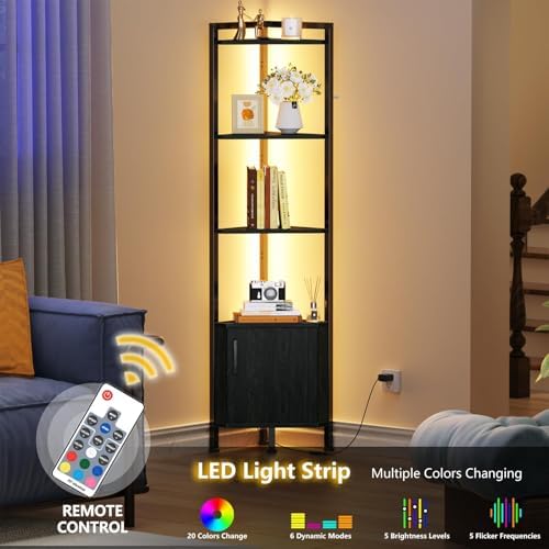 Furnulem 5-Tier Corner Bookshelf with LED Light