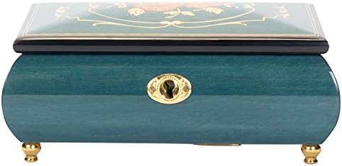Flower Dark Blue Italian Inlaid Wood Music Box Swan Lake