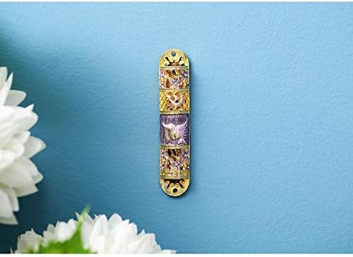 Matashi Hand Painted Enamel Mezuzah with Gold Accents and Flowers