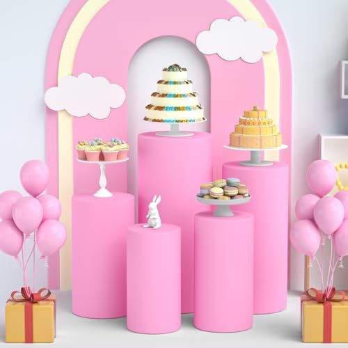 LEBENGURU 5Pcs Cylinder Pedestal Covers Pink