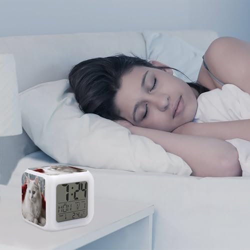 Cute White Cat Alarm Clock with LED Display