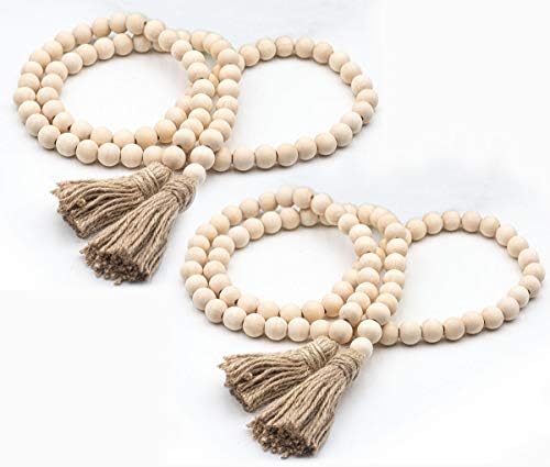 LSKYTOP 58 Inches Wood Bead Garland with Tassel