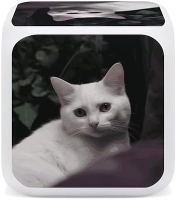 White Cat Digital Alarm Clock with LED Display